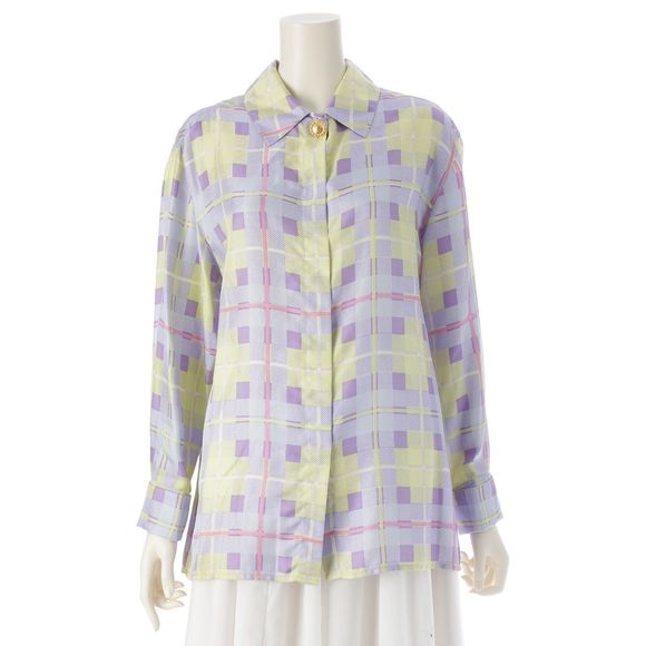 Celine 80s Triomphe Logo Button Check Long Sleeve Blouse Shirt Multicolor - Picture 1 of 10